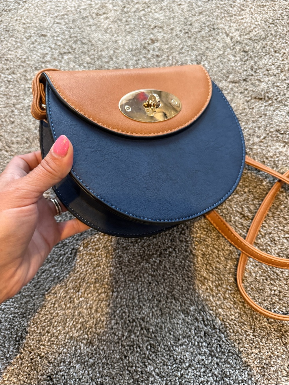 Simply Noelle Navy and Brown Round Crossbody Bag - Picture 16 of 16